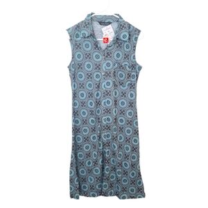 NEW Tango Mango Blue Grey Geometric Button Up Sleeveless Shirt Dress Size XS